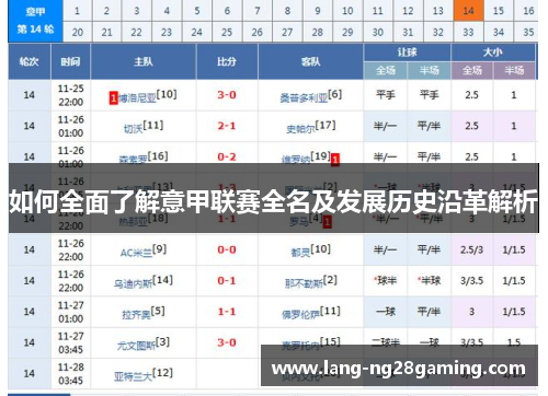 如何全面了解意甲联赛全名及发展历史沿革解析